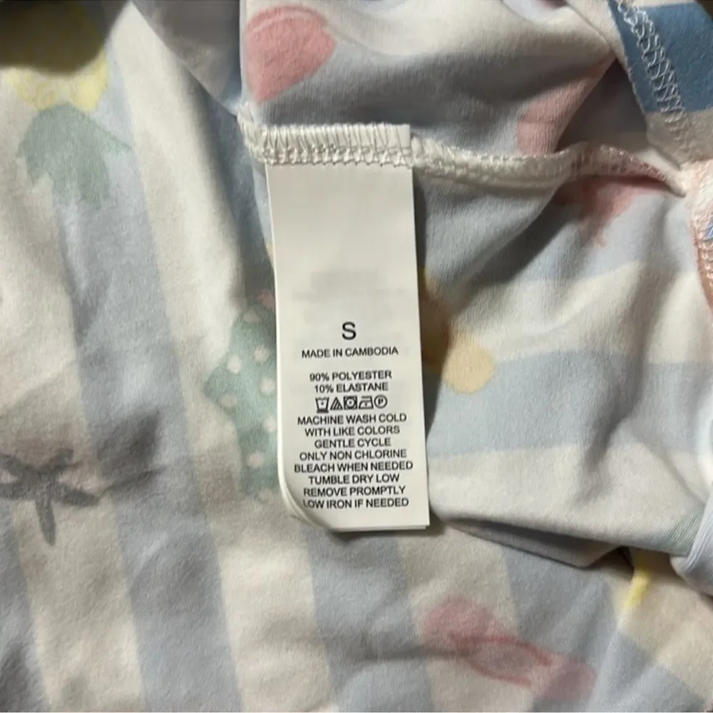 kate spade S White Aqua Blue Vertical Stripe Beach Themed Top Crop Pants PJ Set